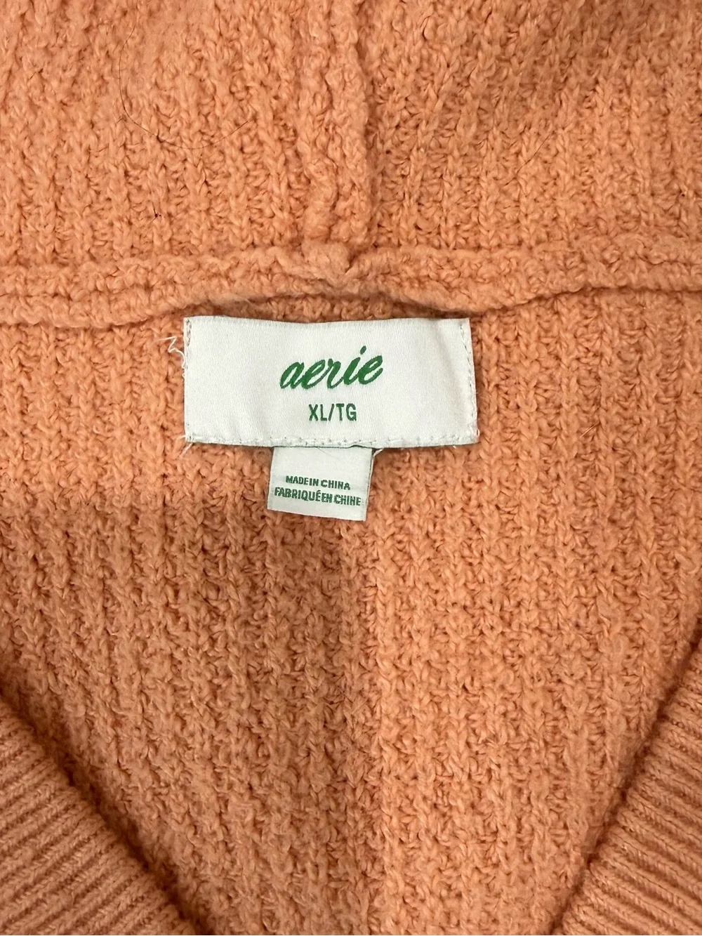 aerie Oversized V-Neck Waffle Knit Sweater with Hood- Dusty Peach